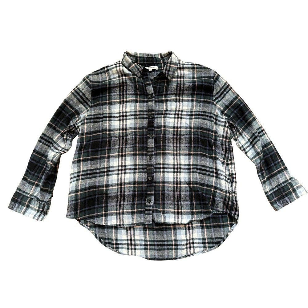 Madewell Women's Green and Pink Plaid Sunday Flannel Shirt Size Large
